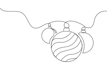 Continuous one-line drawing of a Christmas decoration baubles ball in silhouette on a white background. Linear stylized.
