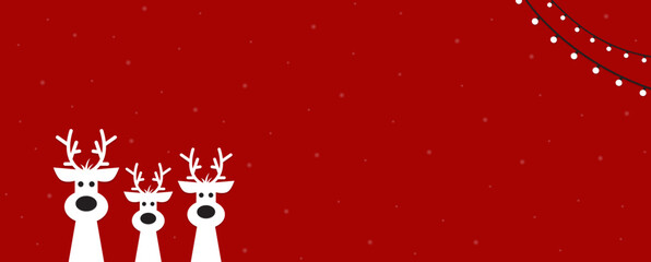 Cute Christmas reindeer on a red background. Christmas background, banner, or card.