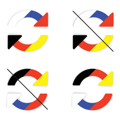 Four variants of icons with a circular arrow divided into sections according to the flags of Germany and Russia