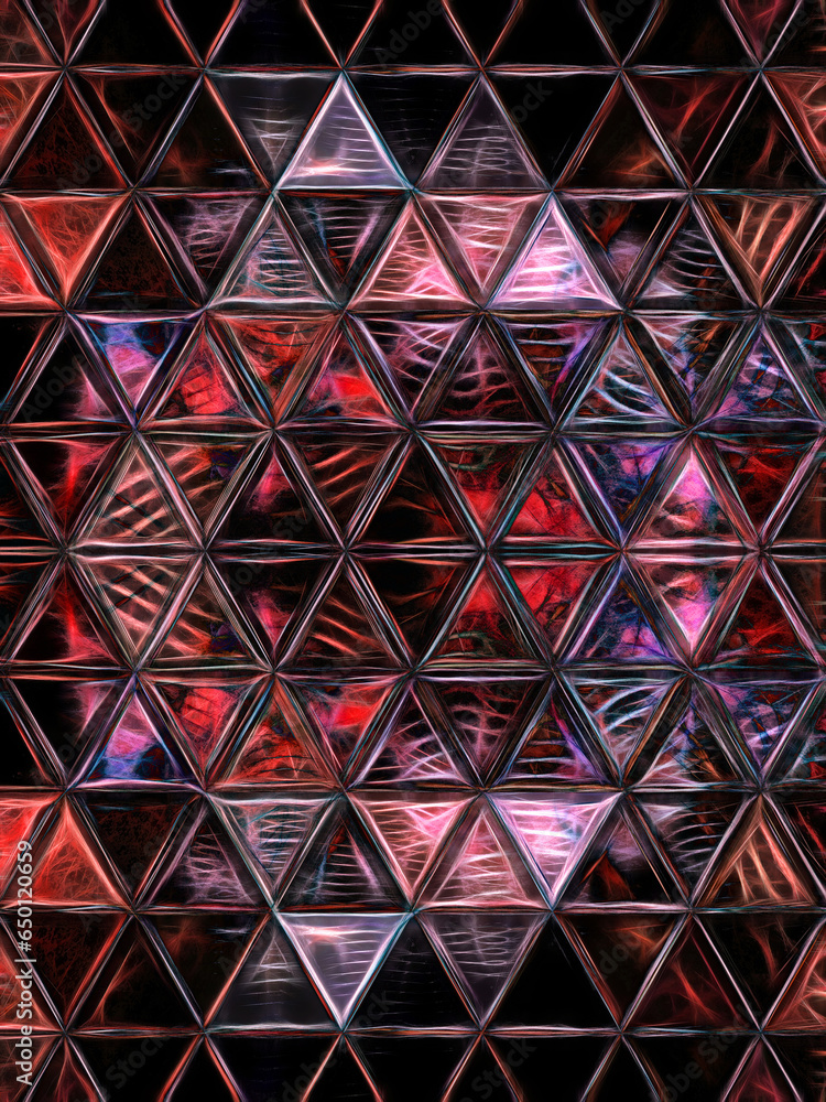 Aufkleber triangular patterned glass mosaic with many triangular pink red and magenta