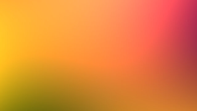 Orange yellow ochre green crimson pink abstract gradient background, copy space. Bright blank backdrop 8k 16:9 for cover presentation web banner. Autumn color palette. Fall season. Blurry glow texture