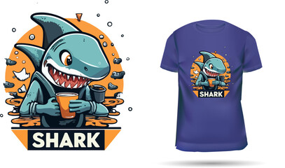 Fun Dinosaur Cartoon T-Shirt Design: Cool Jurassic Monster Mockup with Cute Shark Boy - Kids' Fashion Apparel Art