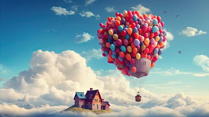 Poster flying house attached with many balloon flying in the sky   © Ziyan Yang
