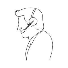 Customer care service. Men taking call From customer care. Outline drawing on white background. 