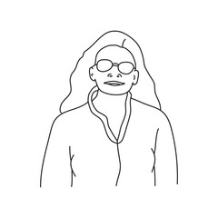 Women wearing sunglasses outline drawing on white background. 