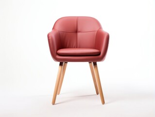 Wooden four legs round chair with leather armrests isolated in white background generative ai