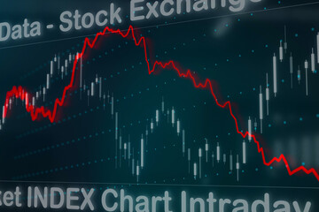Obraz premium Falling graph and rising candle stick chart. Stock exchange, investment, business, trading, concept.