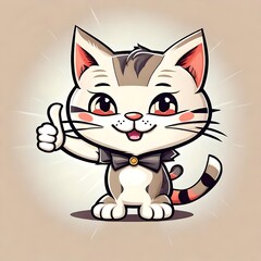 A cute happy cartoon illustration of a cat kitten mascot doing a thumbs-up hand gesture.