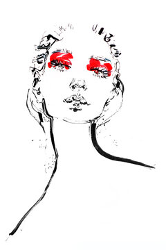 woman with red eyeshadow illustration
