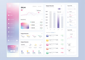 Infographic dashboard. UI design with graphs, charts and diagrams. Web interface template for business presentation.
