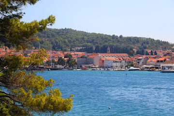 Fototapeta na wymiar Promenade in Vela Luka, picturesque small town on island Korcula, Croatia.