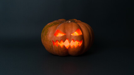 Jack-o'-lantern. One halloween holiday pumpkin with spooky facial expressions.
