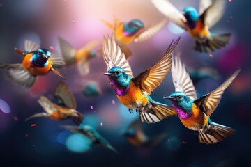 A group of colorful birds