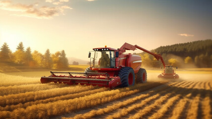 Fototapeta premium agriculture machine in sunny bright fields.