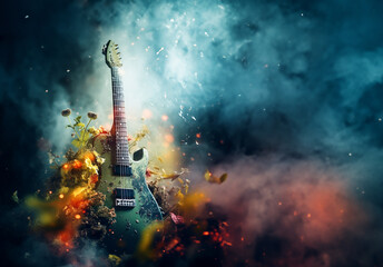 Acoustic guitar in fire and water high resolution acoustic guitar in fire and water Illustration for guitar concert poster.