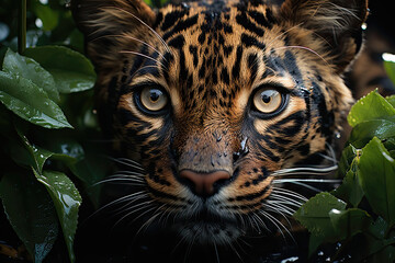 Close-up of wild cat with spots. Leopard. 