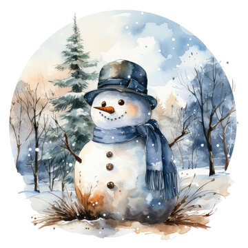 watercolor Snowman clipart, Generative Ai