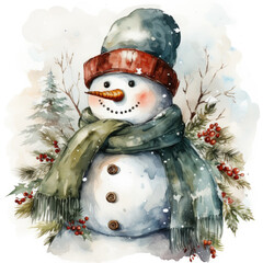 watercolor Snowman clipart, Generative Ai