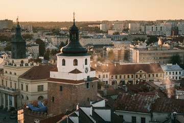 Evening sunset view of the Old Town of Lublin, Poland from the Trinitarian Tower © jonbilous