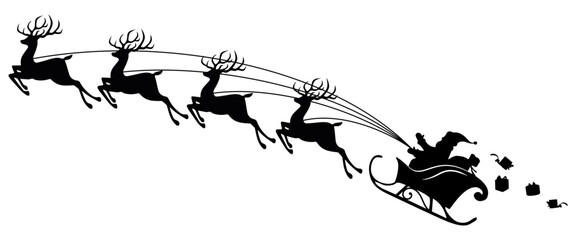 silhouette of a santa claus wiht deer carriage vector
