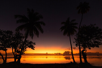 Orange sunset in French Polynesia 