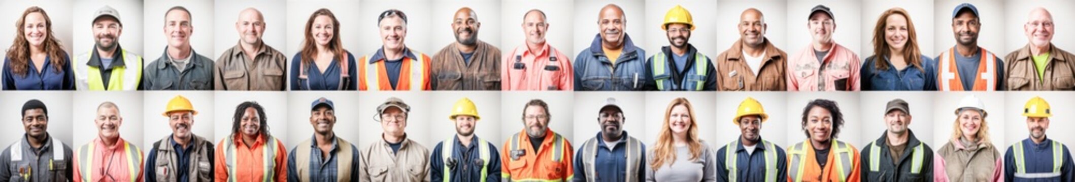 Photo Collage Portrait Of Multiracial Smiling People With Different Ages And Professions Looking At Camera. Mosaic Of Professional Modern Faces. 