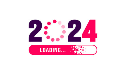 2024 loading bar Progress digital technology red background. happy new year 2024 loading bar. Start goal plan and strategy.  2023 to 2024 loading business web banner. vector illustration.