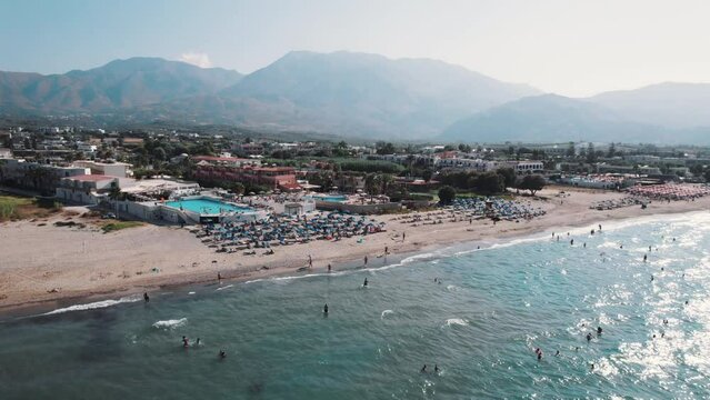 Beach in village Kavros in Crete island, Greece. Magical turquoise waters, lagoons. Travel Background. High quality 4k footage