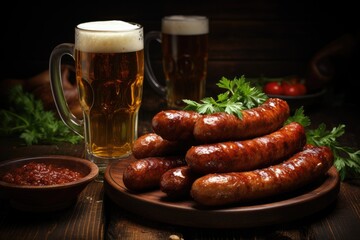 Freshly baked homemade sausages and beer