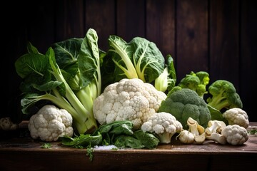 Broccoli and cauliflower on the table