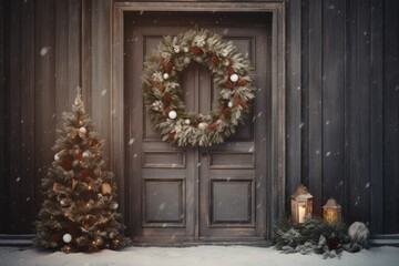 Fototapeta na wymiar Wreath decoration at door for christmas holiday
