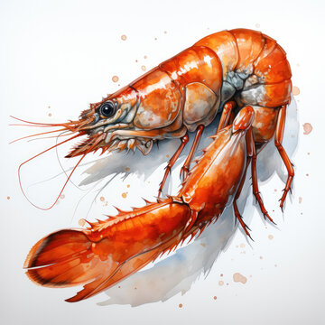 watercolor Shrimp clipart, Generative Ai