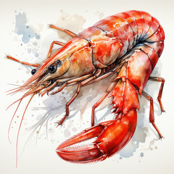 watercolor Shrimp clipart, Generative Ai