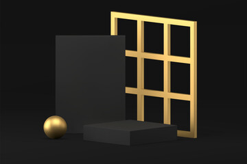 Fashion 3d podium geometric pedestal for luxury product commercial presentation realistic vector