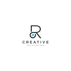 Fototapeta premium R Letter Logo Design with Water Splash Ripples Drops Reflection Vector Icon Illustration art