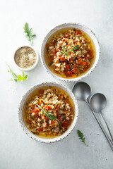 Homemade vegetable soup with sun dried tomatoes