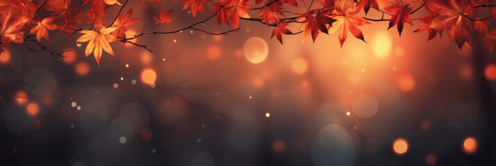 autumn yellow leaves and blurred background. Horizontal banner