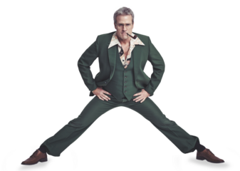 Pipe, fashion and senior man in suit for groovy, retro and vintage outfit listening to music. Disco, smoke and elderly male model from Canada with elegant style isolated by transparent png background