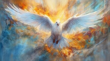 abstract art, dove. Holy Spirit concept, Pentecost Sunday, Generative ai