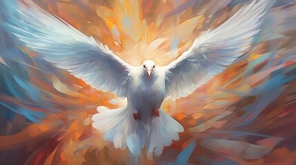 abstract art, dove. Holy Spirit concept, Pentecost Sunday, Generative ai - obrazy, fototapety, plakaty
