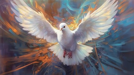 abstract art, dove. Holy Spirit concept, Pentecost Sunday, Generative ai - obrazy, fototapety, plakaty