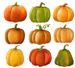 set of watercolor pumpkins