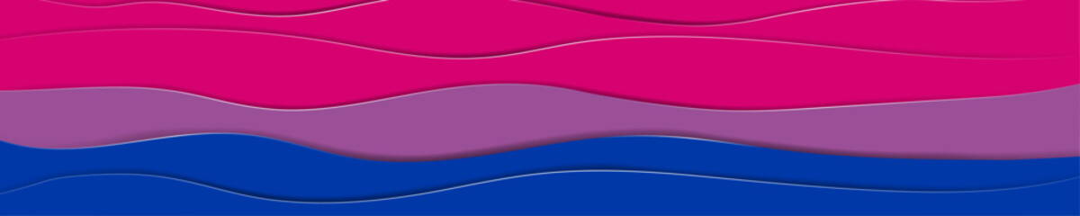 Pink, Blue, Purple Bisexual Pride Flag Color panoramic paper origami header. Paper cutout waves of bi pride flag. Vector Illustration. 
