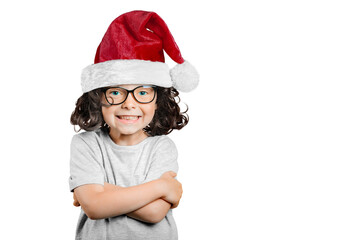 a child with long hair  with a Santa Claus hat for Christmas