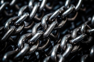 Intricate Metal Chains: A Captivating Close-Up of Sunlit, Interlocking Links, Mesmerizing with their Rusty, Weathered Texture
