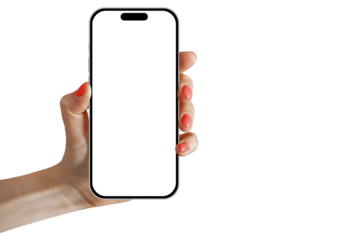 a phone iphone in a hand on a transparent background in PNG format