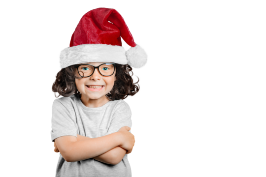 a child with long hair  with a Santa Claus hat for Christmas - Powered by Adobe