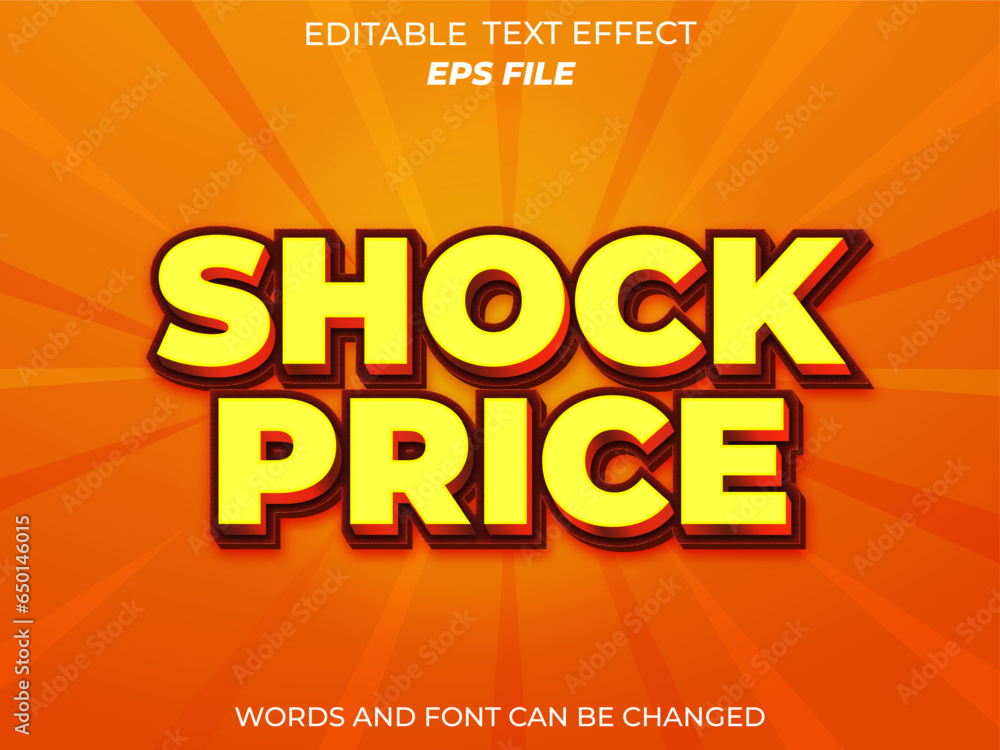 Poster shock price text effect . font editable, typography, 3d text. vector template
