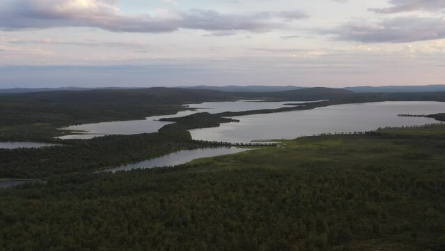 Aerial shot of Luomusj&auml;rvet lake in the beginning of Kevo trail in Lapland, Finland.