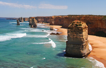 Twelve Apostles, collection of limestone stacks off the shore of Port Campbell National Park, place...